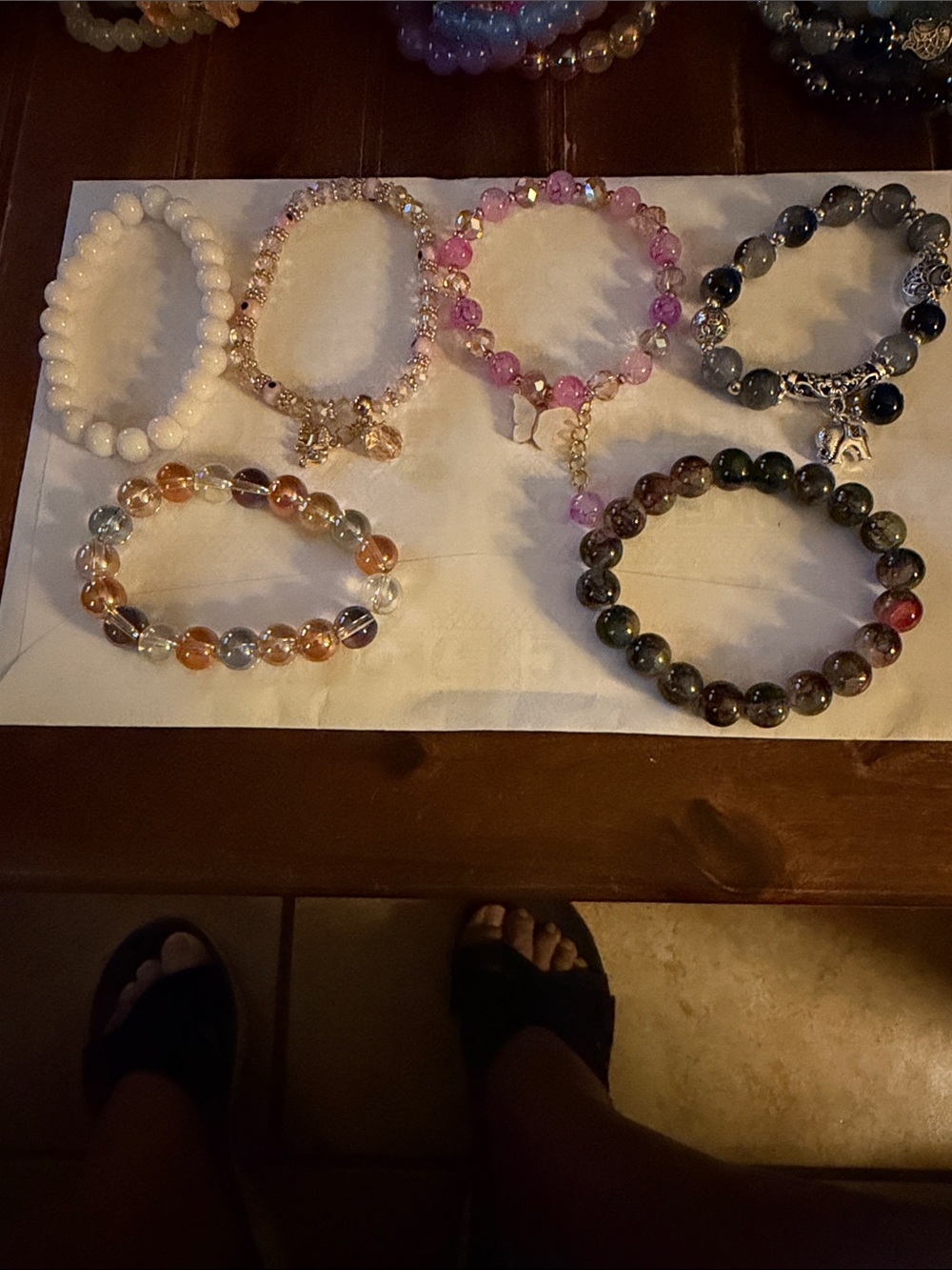 Set of 6 Beaded Stretch Bracelet with Butterfly Charm